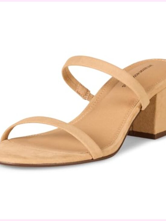 Shoes - Women's Thin Two Strap Block Heel Sandals with Memory Foam Insole Non-Slip